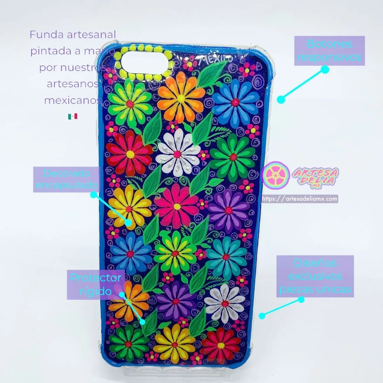 Funda Pintada a Mano iPhone 6 Modelo Flores Artesadelia Mi Mexico