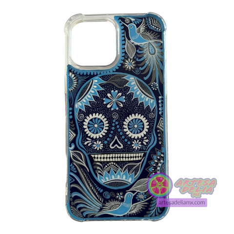 Funda Pintada a Mano iPhone 13 Pro Max Modelo Calavera Azul