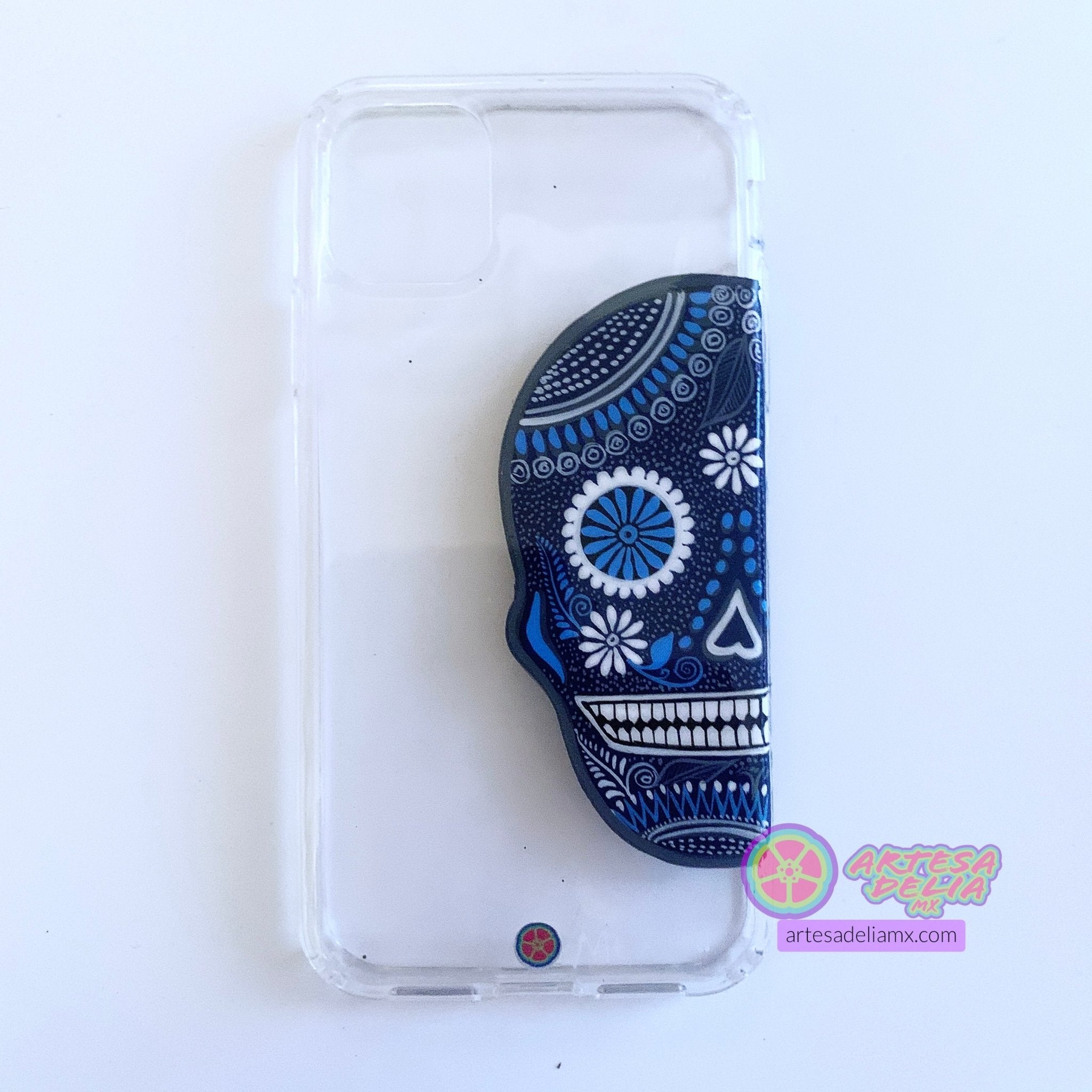 Funda Pintada a Mano iPhone 11 Modelo Calavera Transparente - Artesadelia