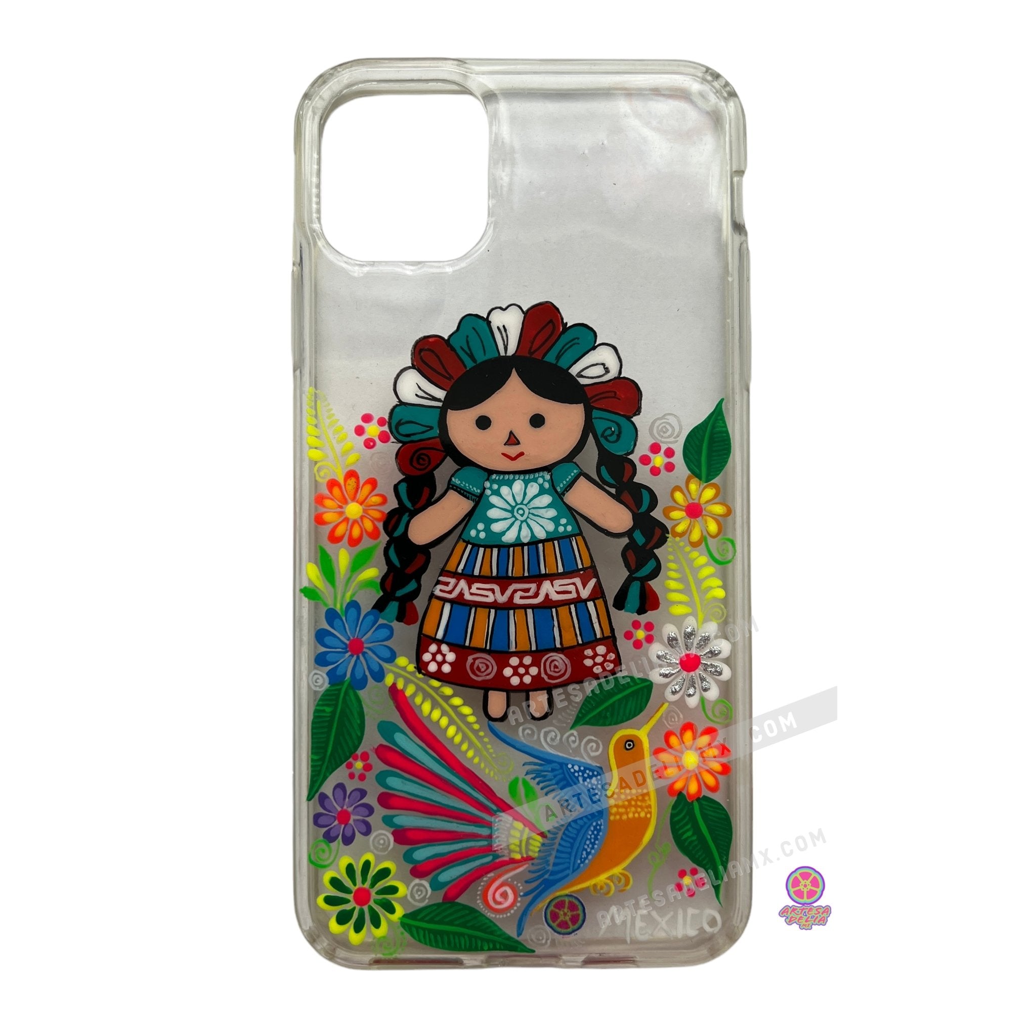 Funda Pintada a Mano iPhone 11 PRO MAX Modelo Lelé Transparente - Artesadelia