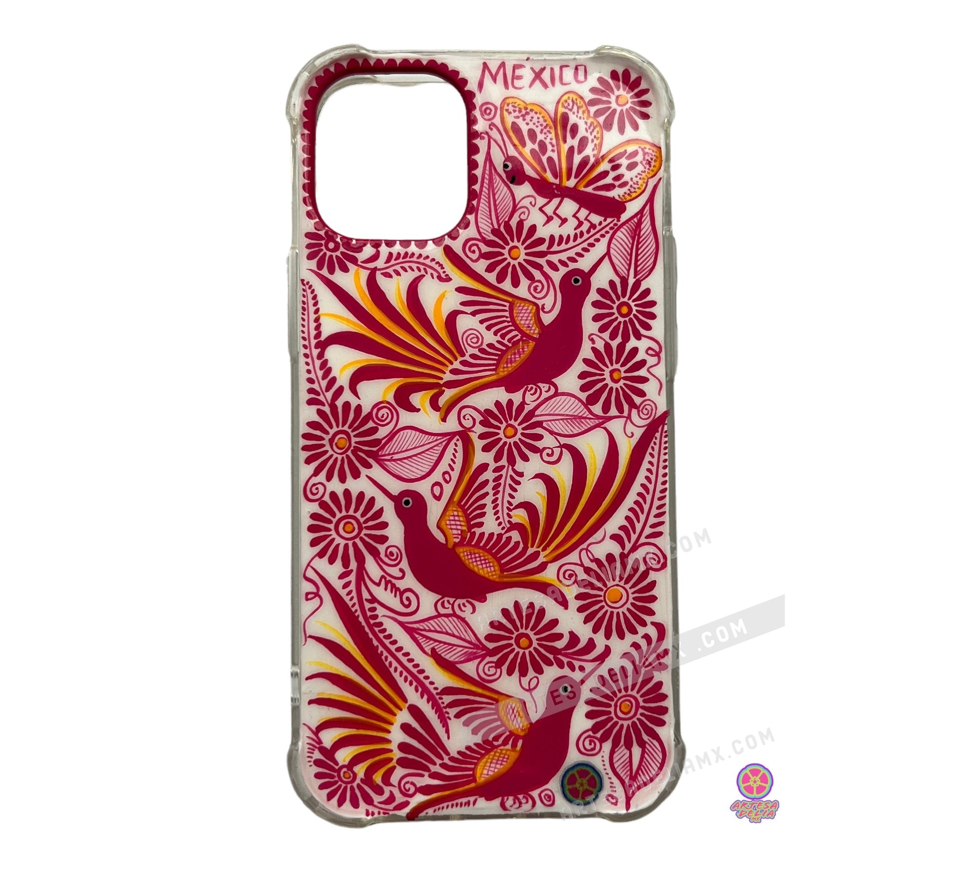 Funda Pintada a Mano iPhone 12 Mini Modelo Rosa mexicano - Artesadelia