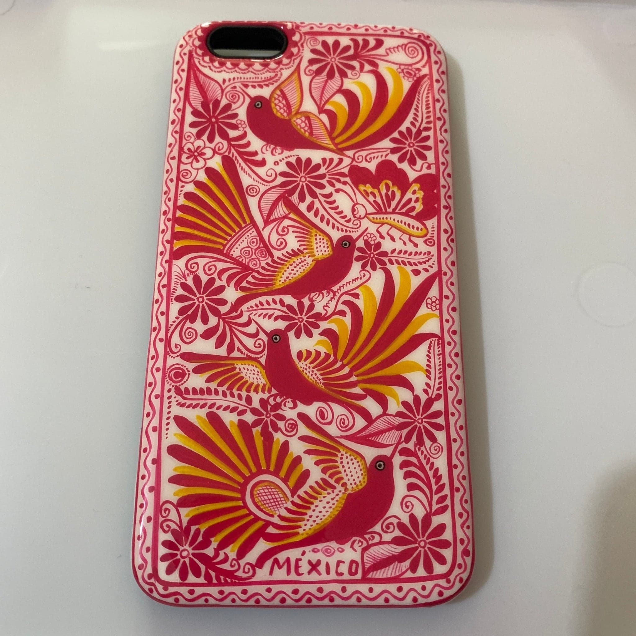 Funda Pintada a Mano iPhone 6 plus Modelo Rosa Mexicano - Artesadelia