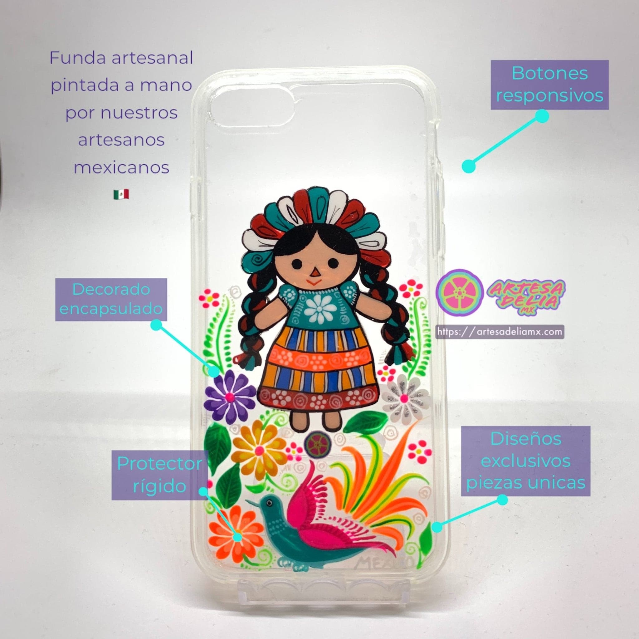 Funda pintada a mano iPhone 7/8 Modelo Lelé Transparente - Artesadelia