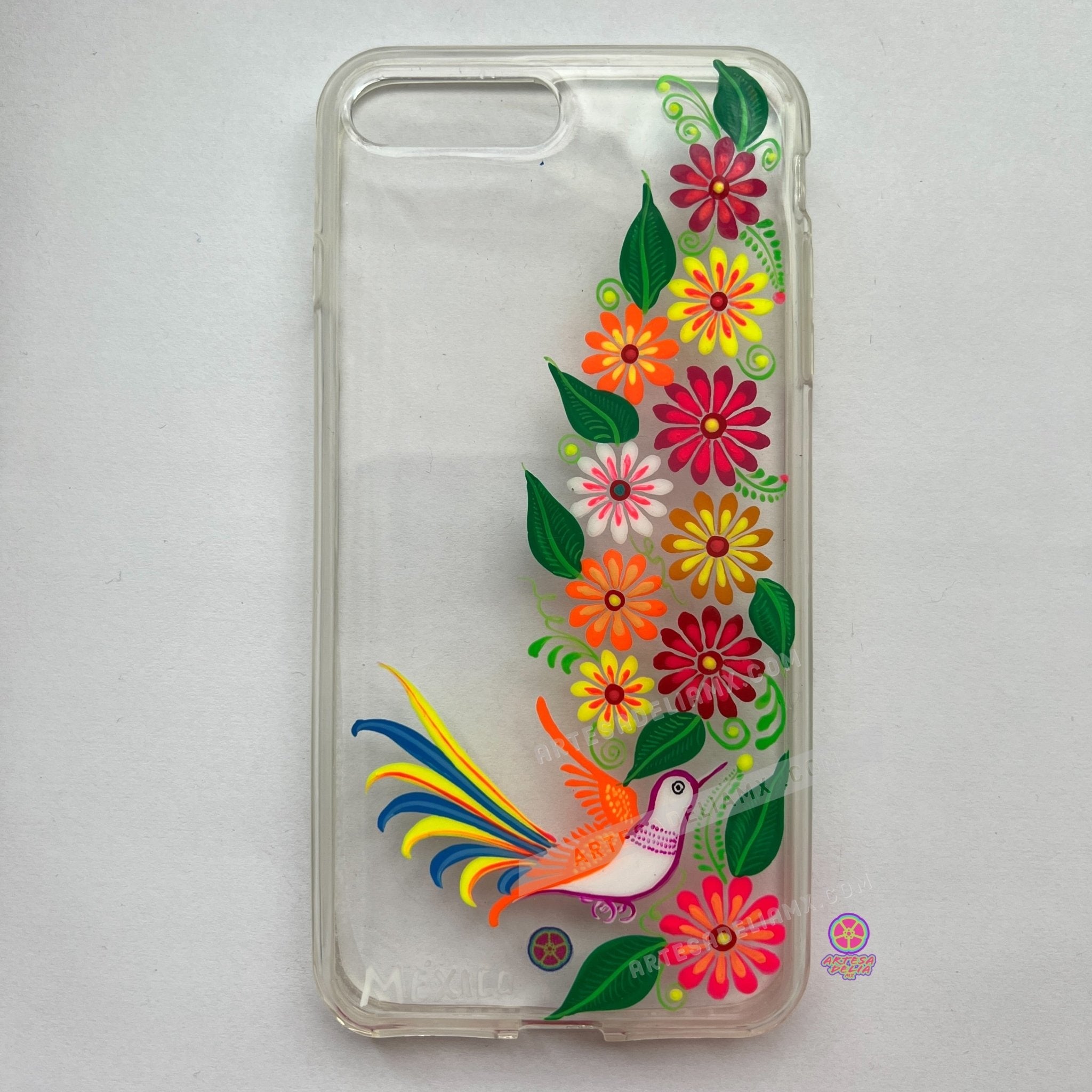 Funda Pintada a Mano iPhone 7/8 Plus Modelo Aves Transparente - Artesadelia
