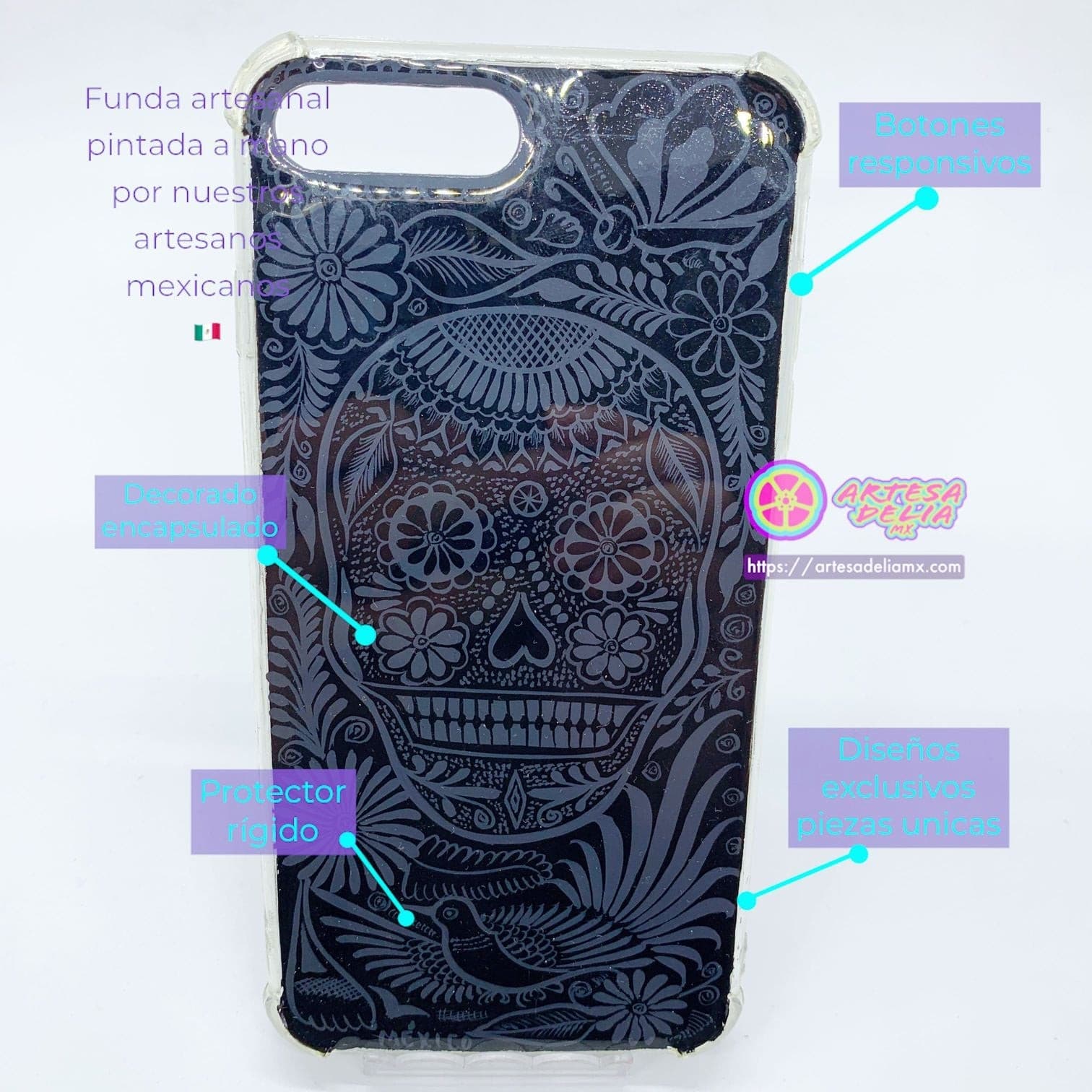 Funda Pintada a Mano iPhone 7/8 Plus Modelo Barro Negro - Artesadelia