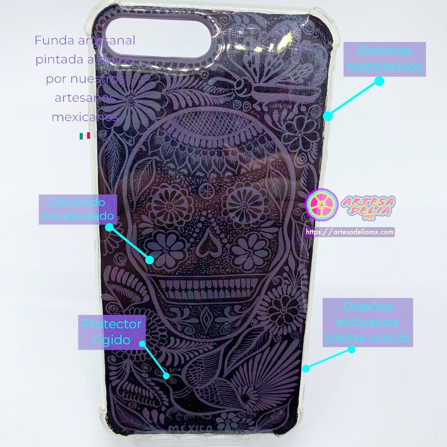 Funda Pintada a Mano iPhone 7/8 Plus Modelo Barro Negro - Artesadelia