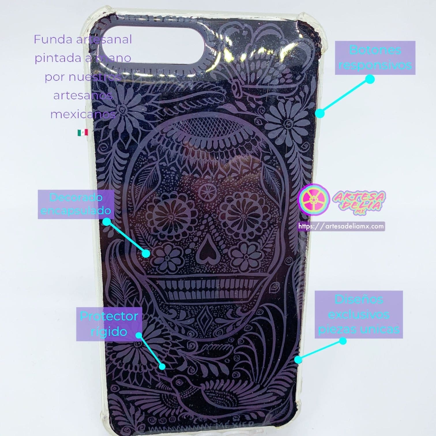 Funda Pintada a Mano iPhone 7/8 Plus Modelo Barro Negro - Artesadelia