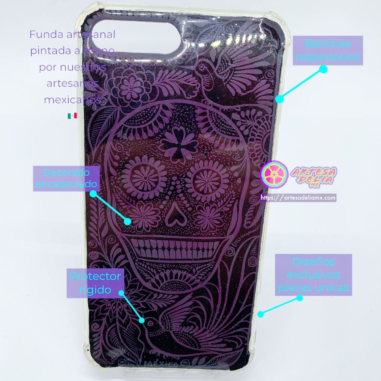Funda Pintada a Mano iPhone 7/8 Plus Modelo Barro Negro - Artesadelia