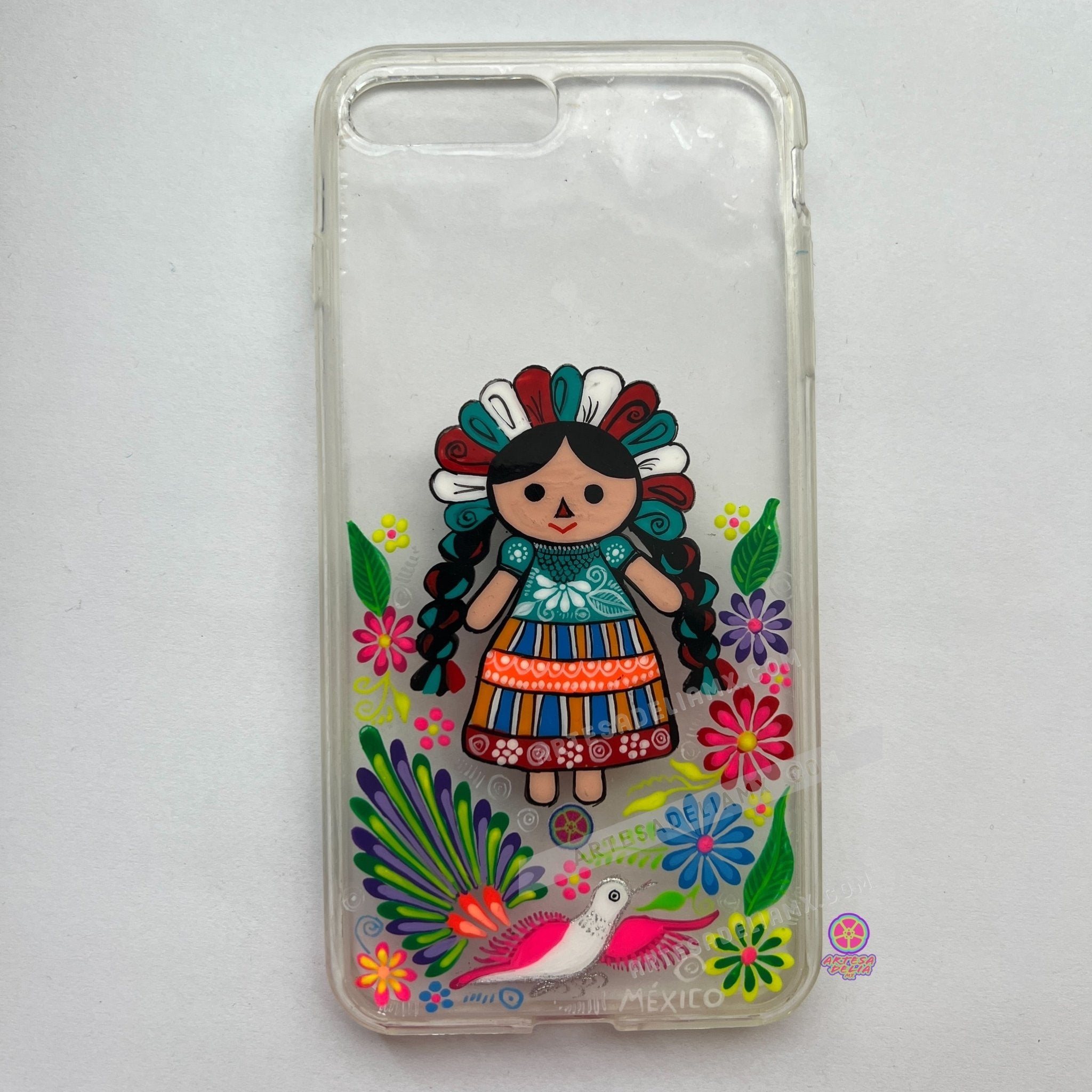 Funda Pintada a Mano iPhone 7/8 Plus Modelo Lele Transparente - Artesadelia