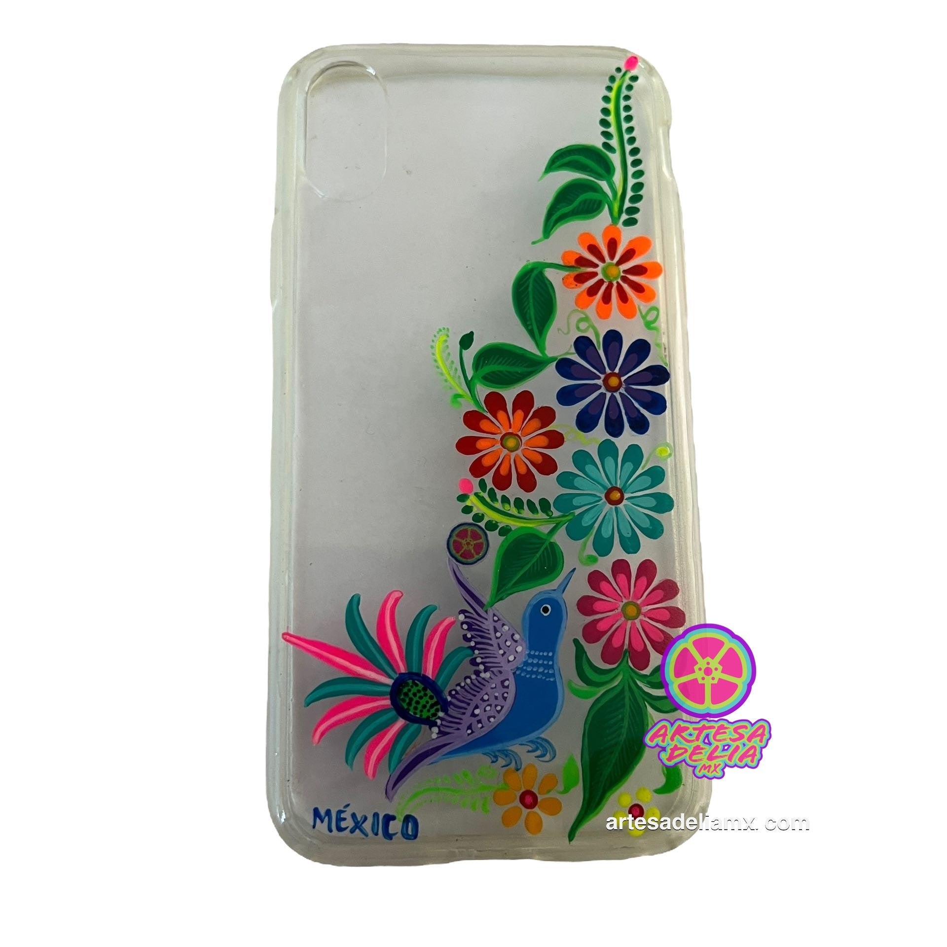 Funda Pintada a Mano iPhone X Modelo Aves Transparente - Artesadelia