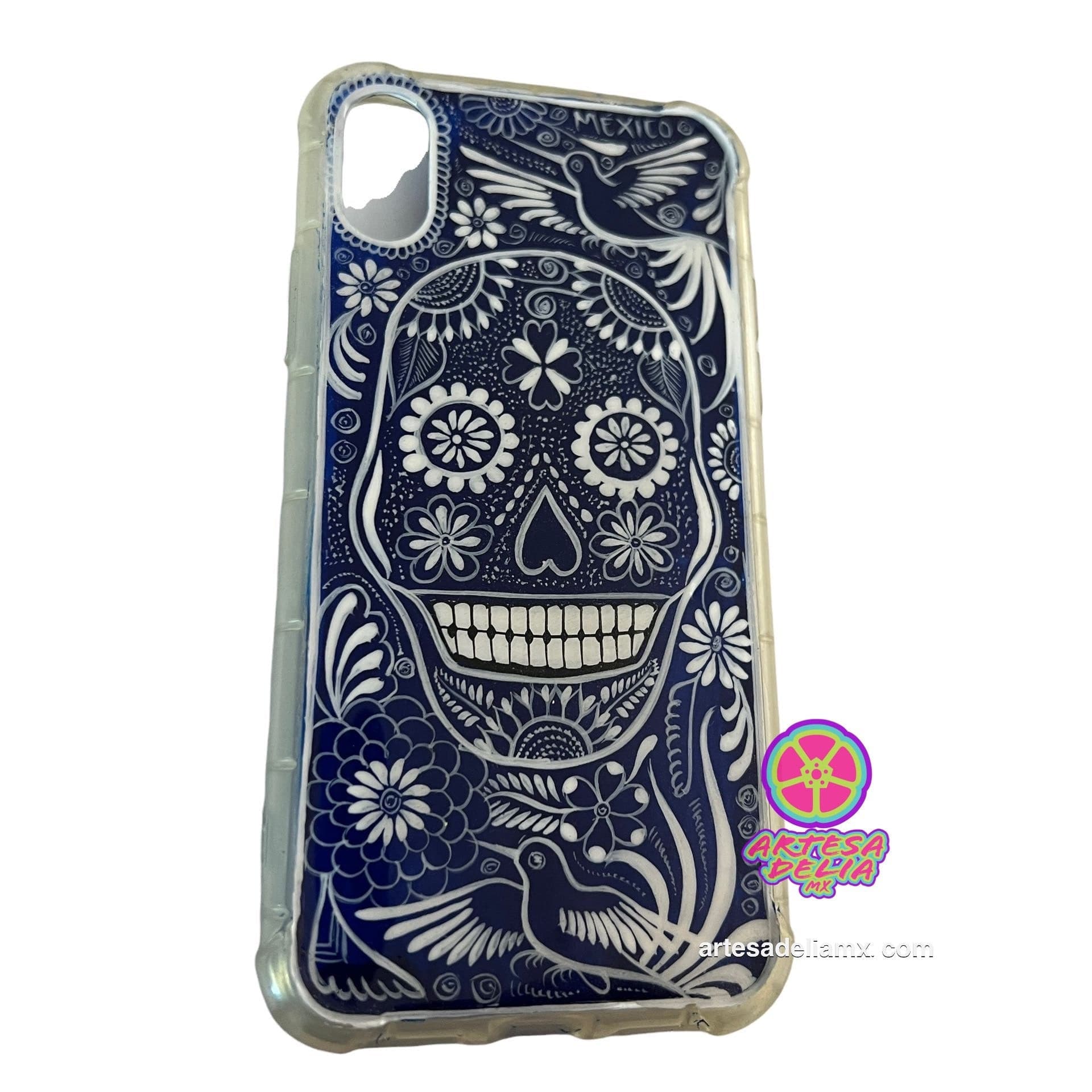 Funda Pintada a Mano iPhone X Modelo Calavera Talavera - Artesadelia