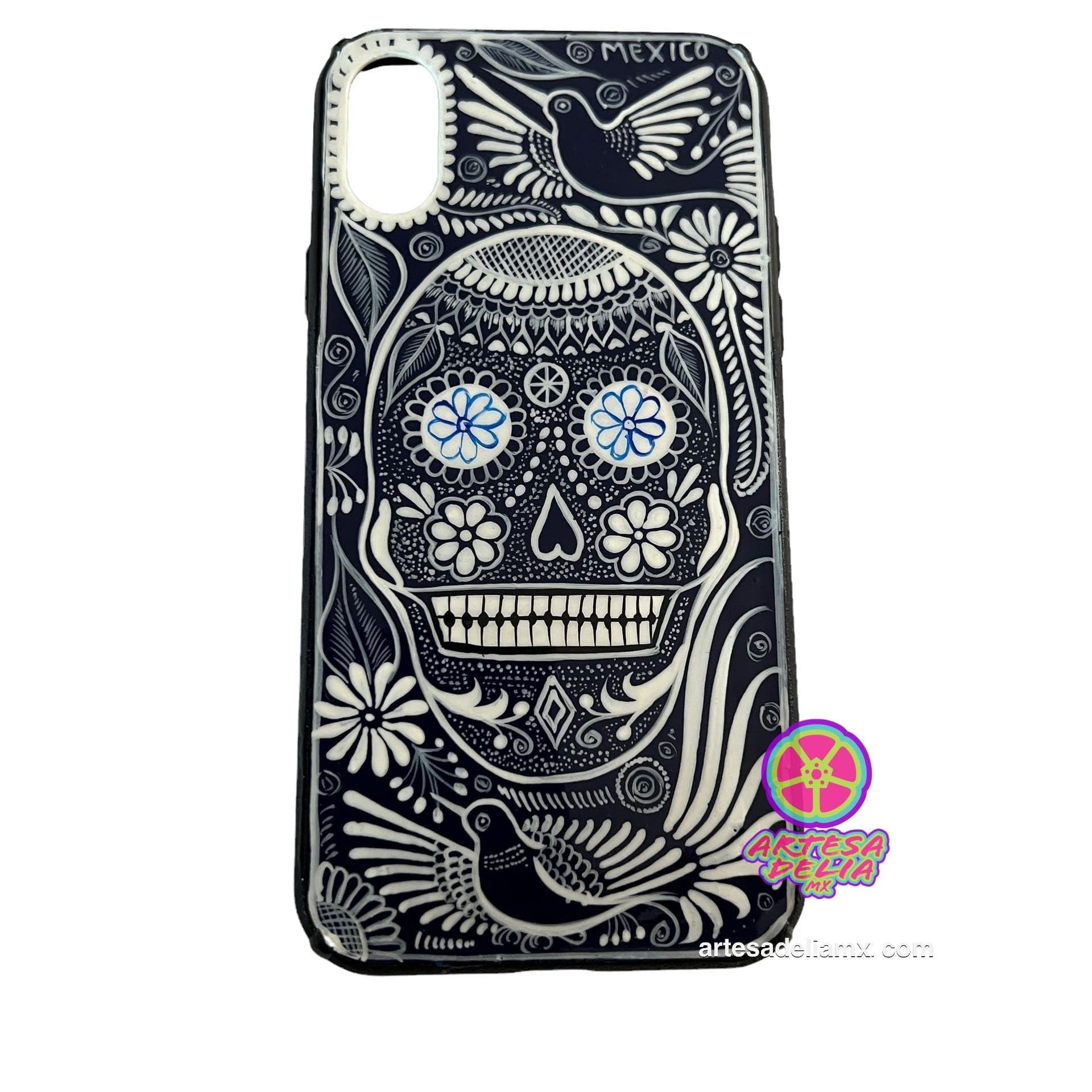 Funda Pintada a Mano iPhone X Modelo Calavera Talavera - Artesadelia