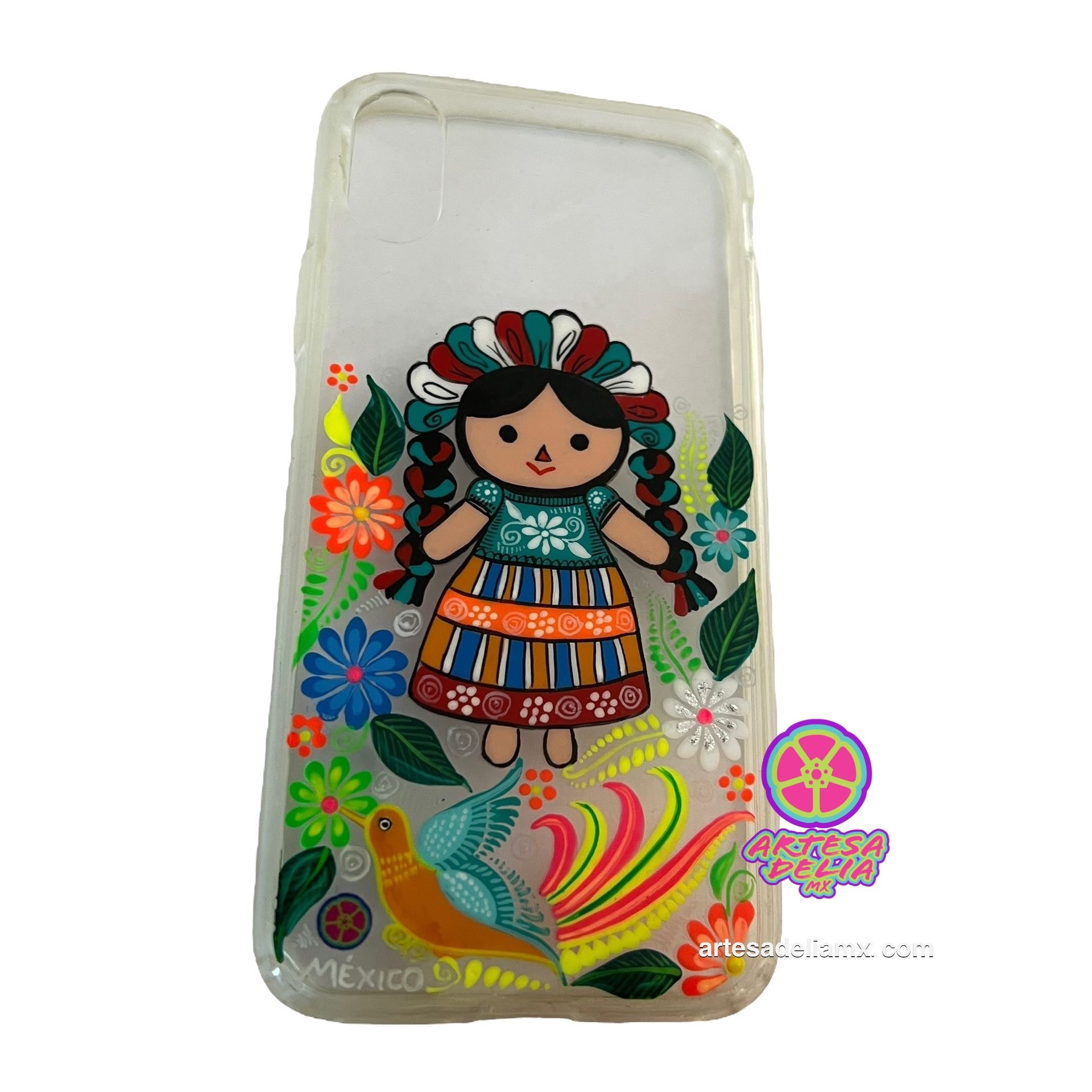 Funda Pintada a Mano iPhone X Modelo Lele Transparente - Artesadelia