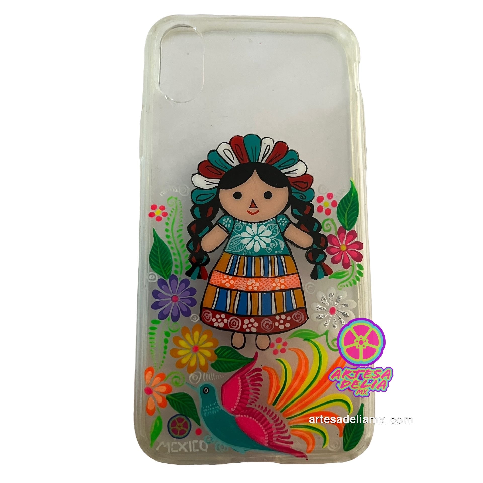 Funda Pintada a Mano iPhone X Modelo Lele Transparente - Artesadelia