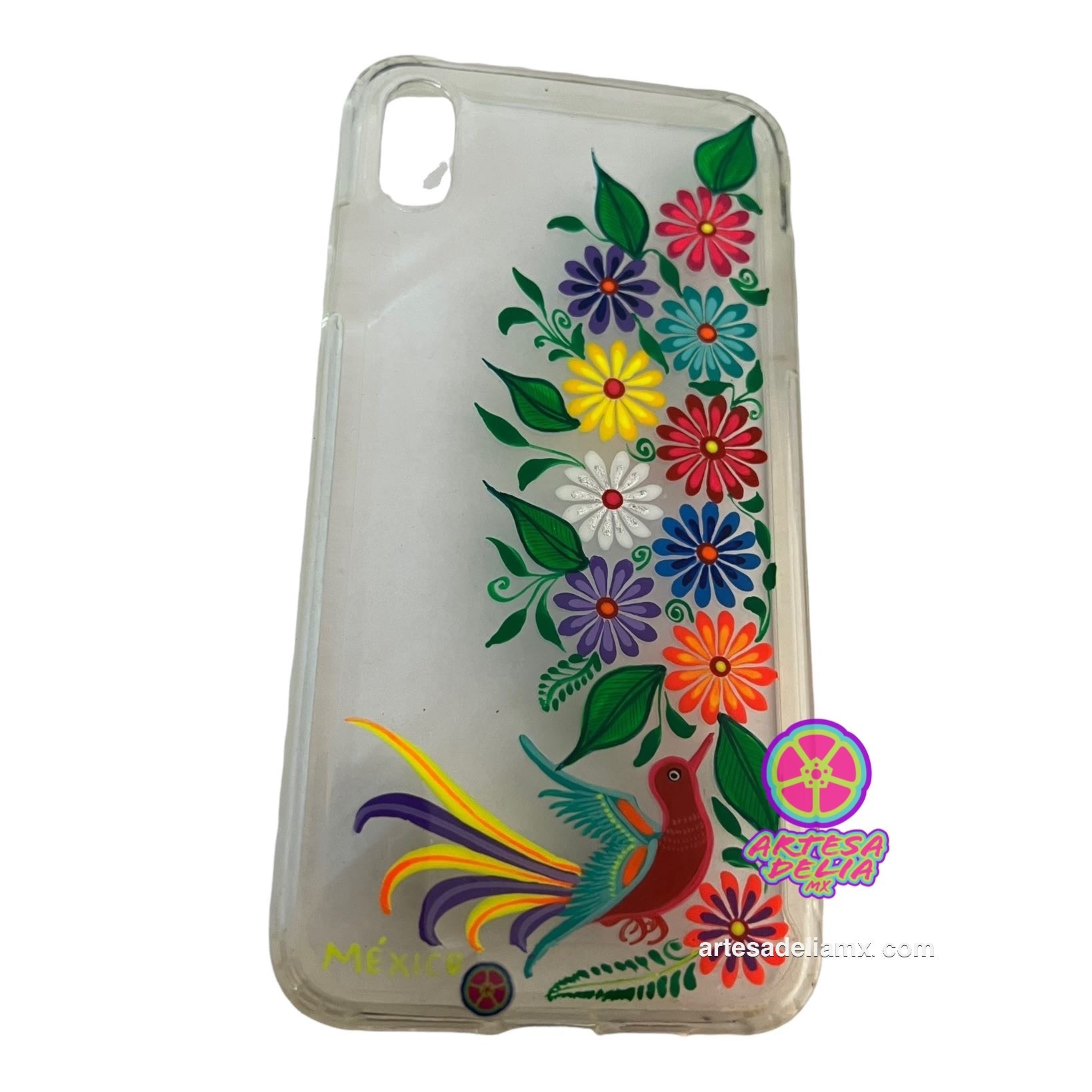 Funda Pintada a Mano iPhone XS MAX Modelo Aves Color Transparente - Artesadelia