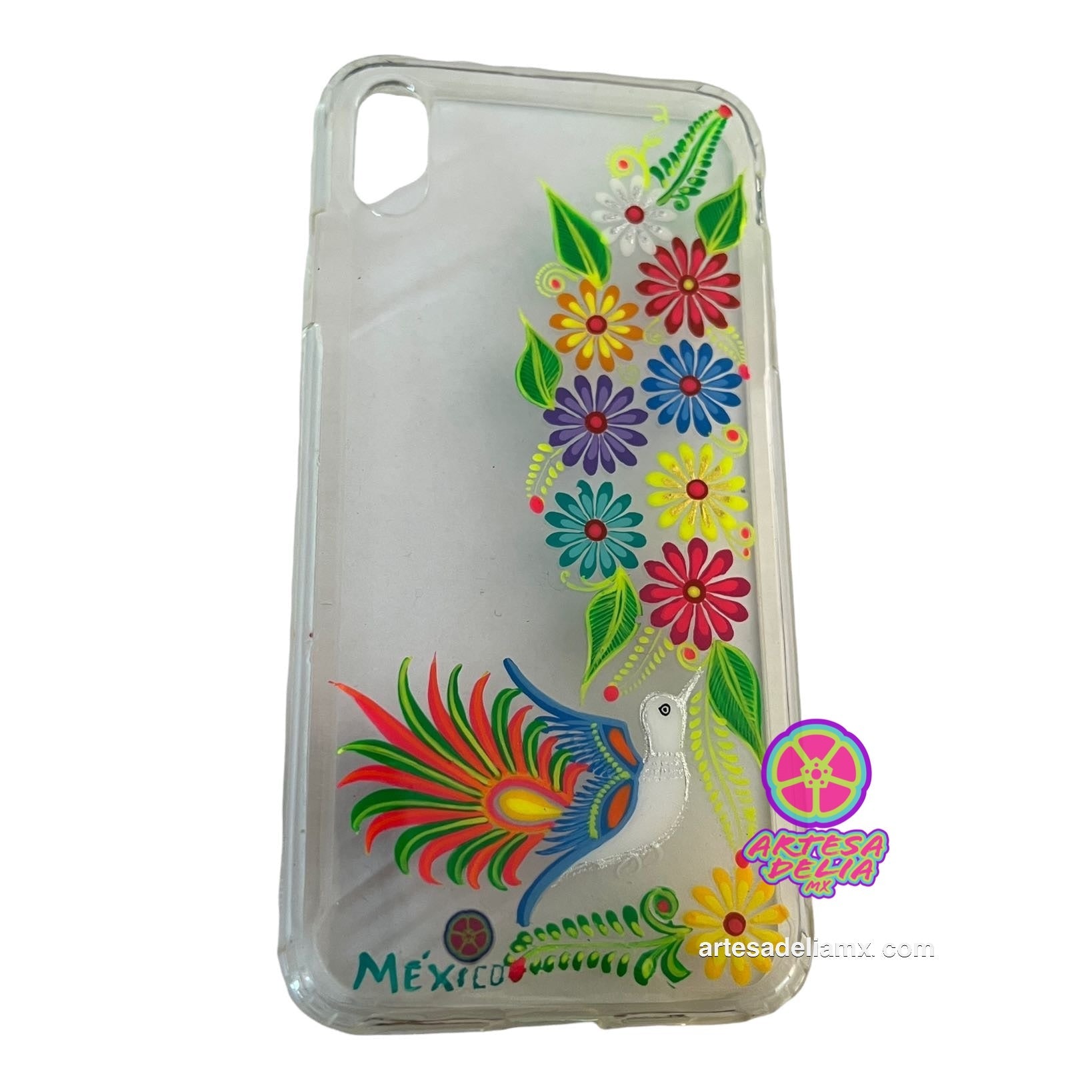 Funda Pintada a Mano iPhone XS MAX Modelo Aves Color Transparente - Artesadelia