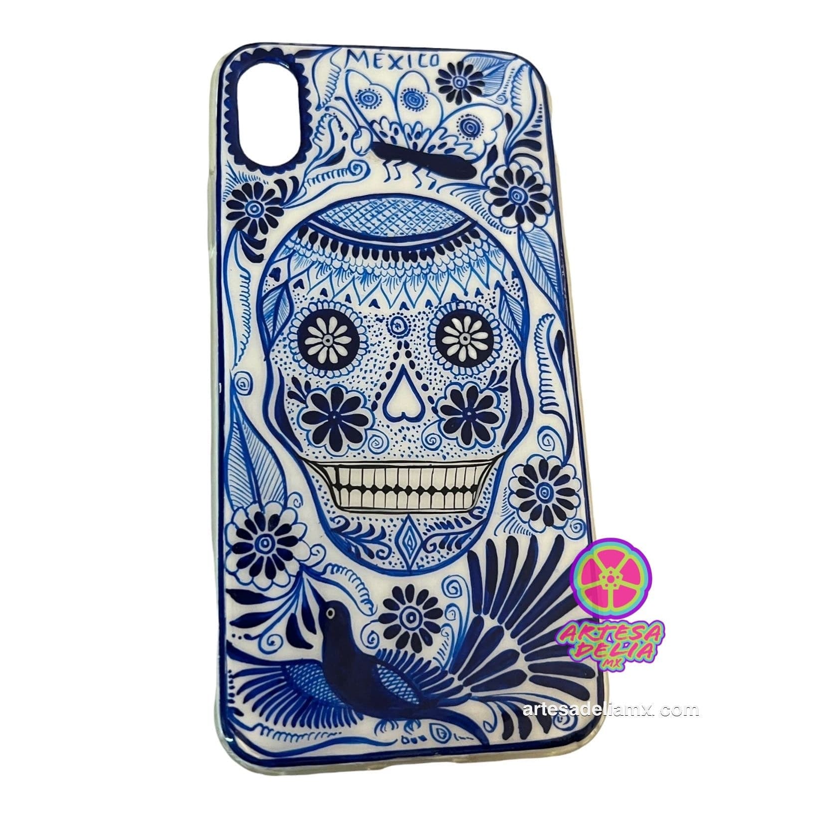 Funda Pintada a Mano iPhone XS MAX Modelo Calavera Blanca - Artesadelia