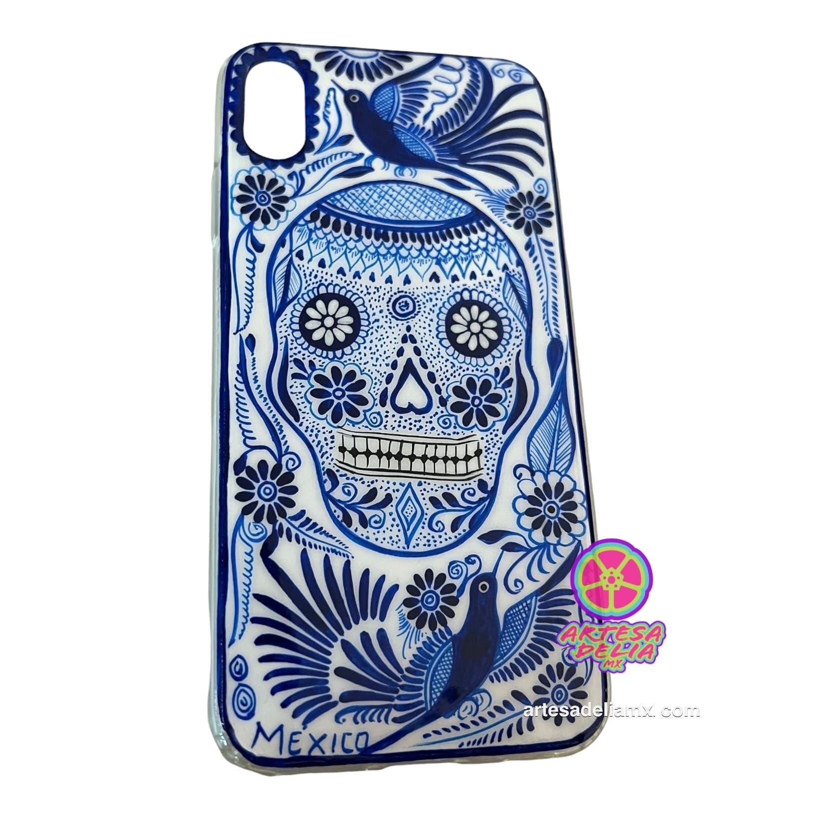 Funda Pintada a Mano iPhone XS MAX Modelo Calavera Blanca - Artesadelia