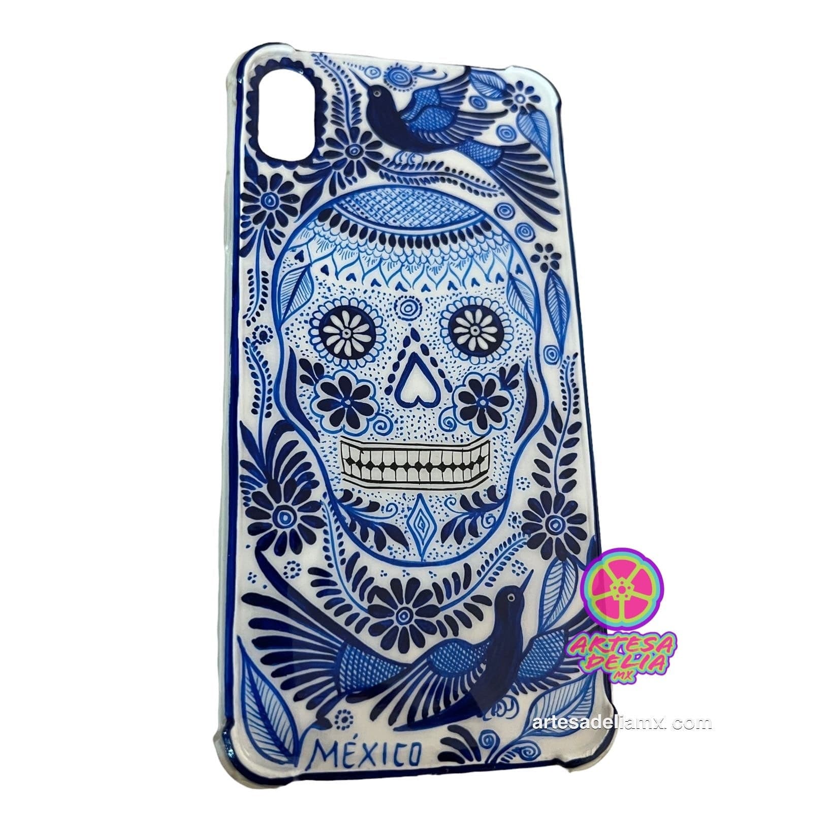 Funda Pintada a Mano iPhone XS MAX Modelo Calavera Blanca - Artesadelia