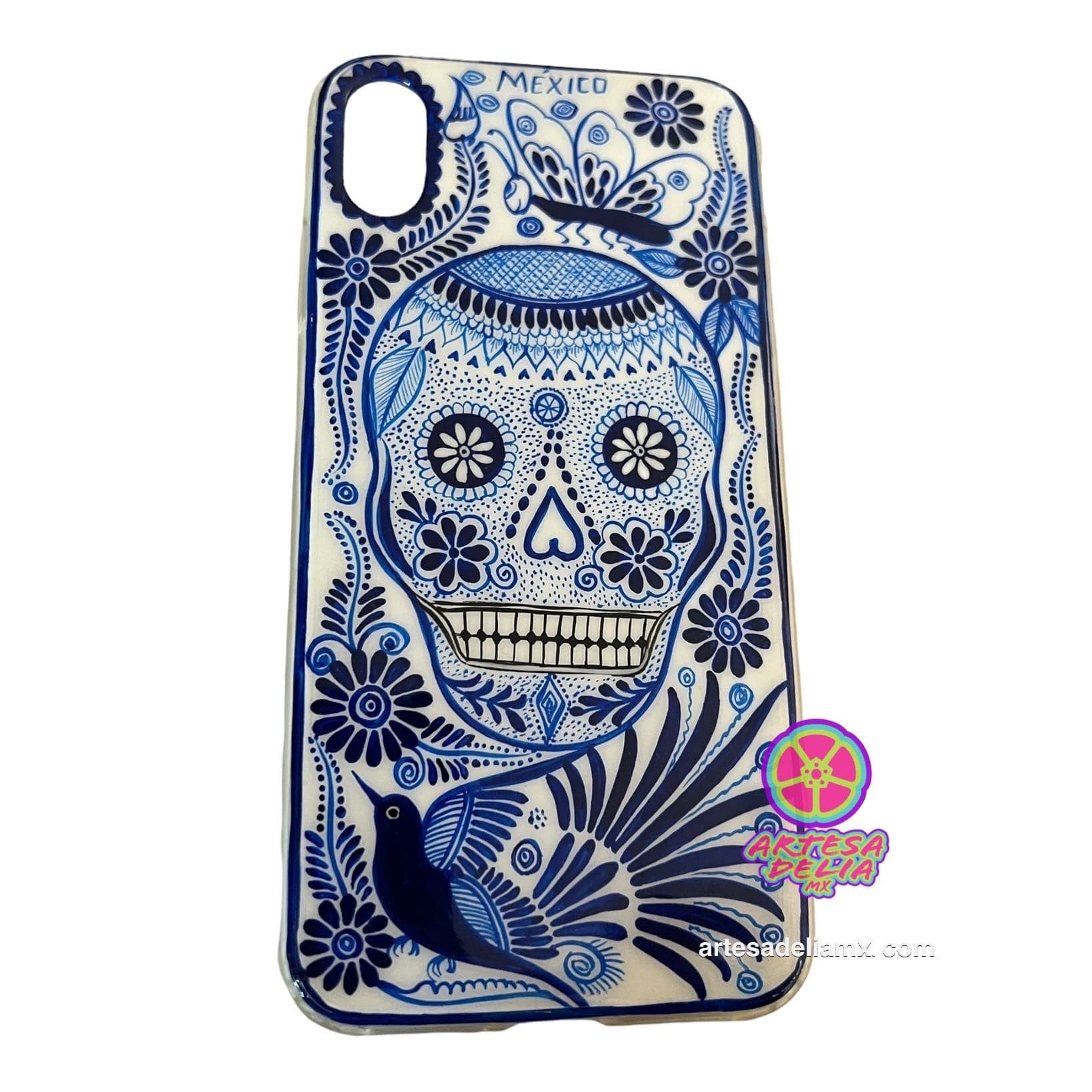 Funda Pintada a Mano iPhone XS MAX Modelo Calavera Blanca - Artesadelia