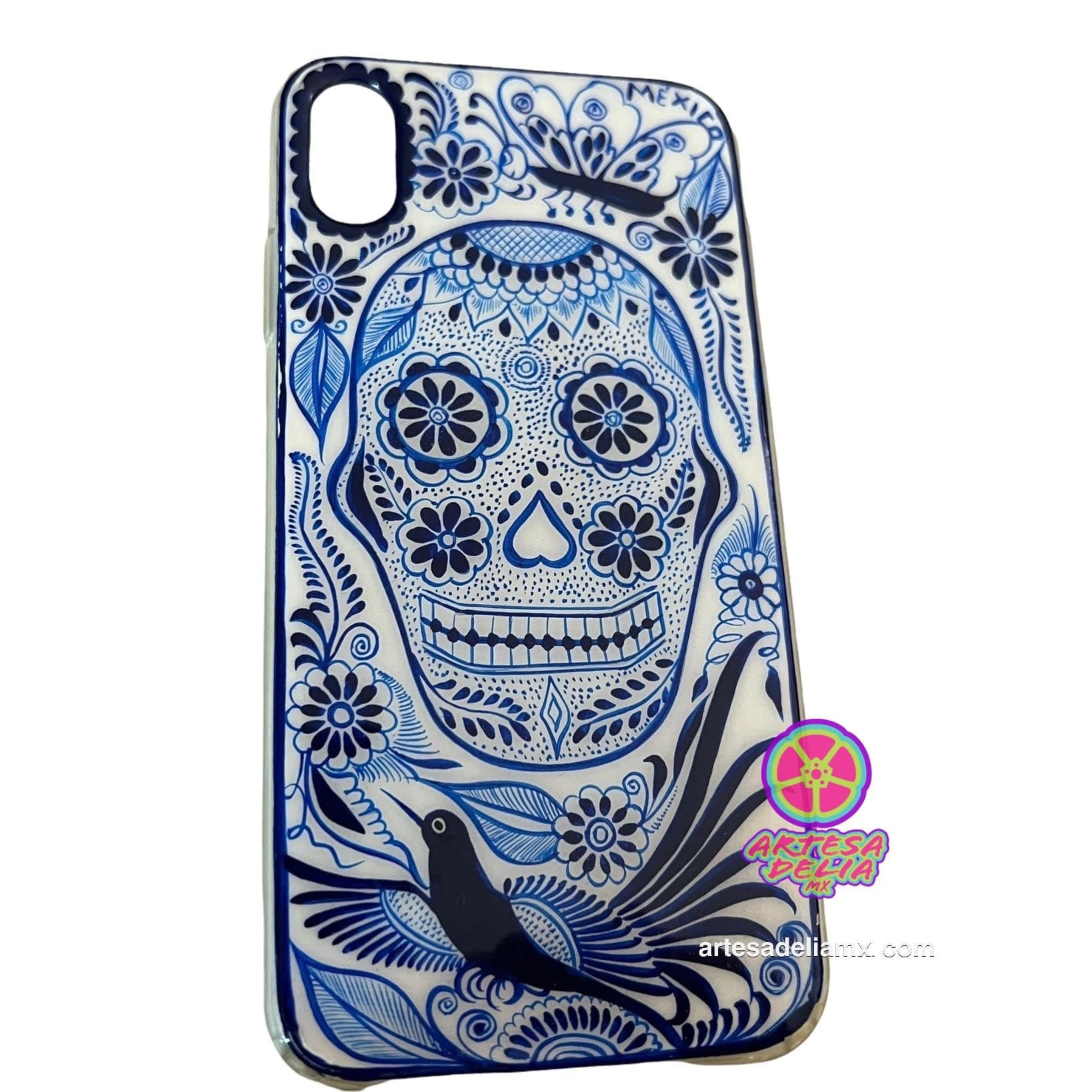 Funda Pintada a Mano iPhone XS MAX Modelo Calavera Blanca - Artesadelia