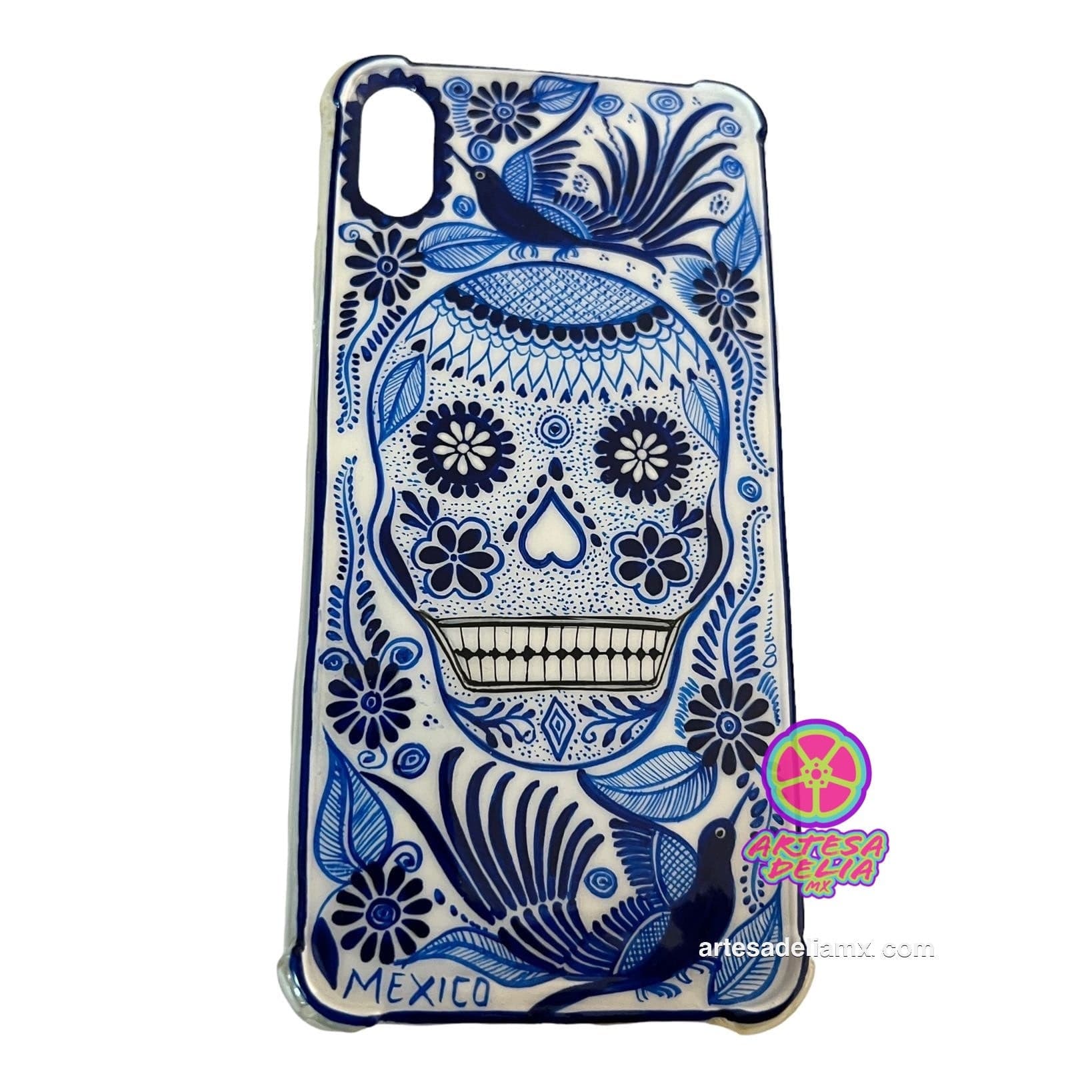 Funda Pintada a Mano iPhone XS MAX Modelo Calavera Blanca - Artesadelia
