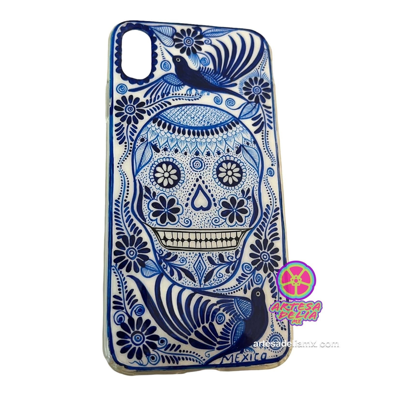 Funda Pintada a Mano iPhone XS MAX Modelo Calavera Blanca - Artesadelia
