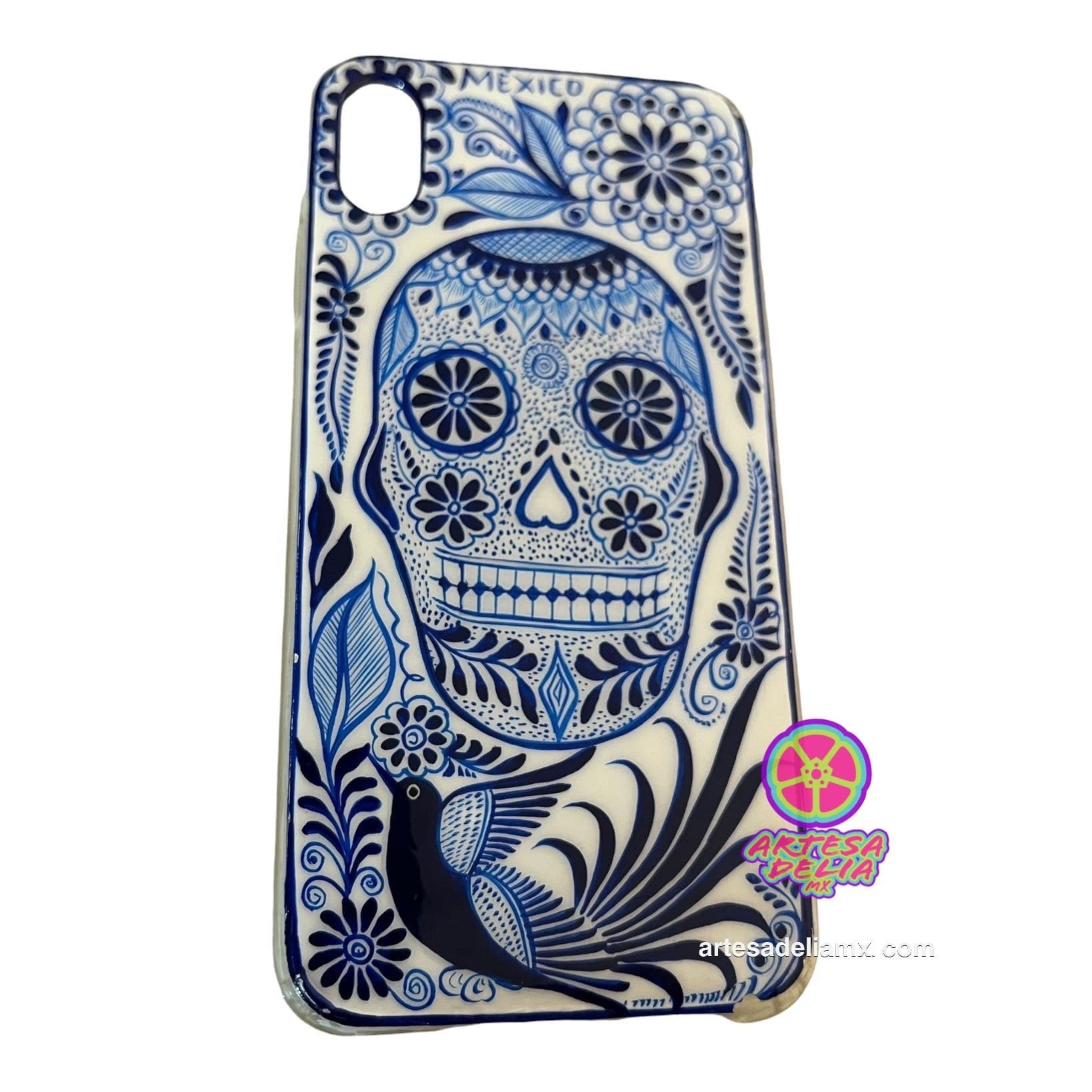 Funda Pintada a Mano iPhone XS MAX Modelo Calavera Blanca - Artesadelia
