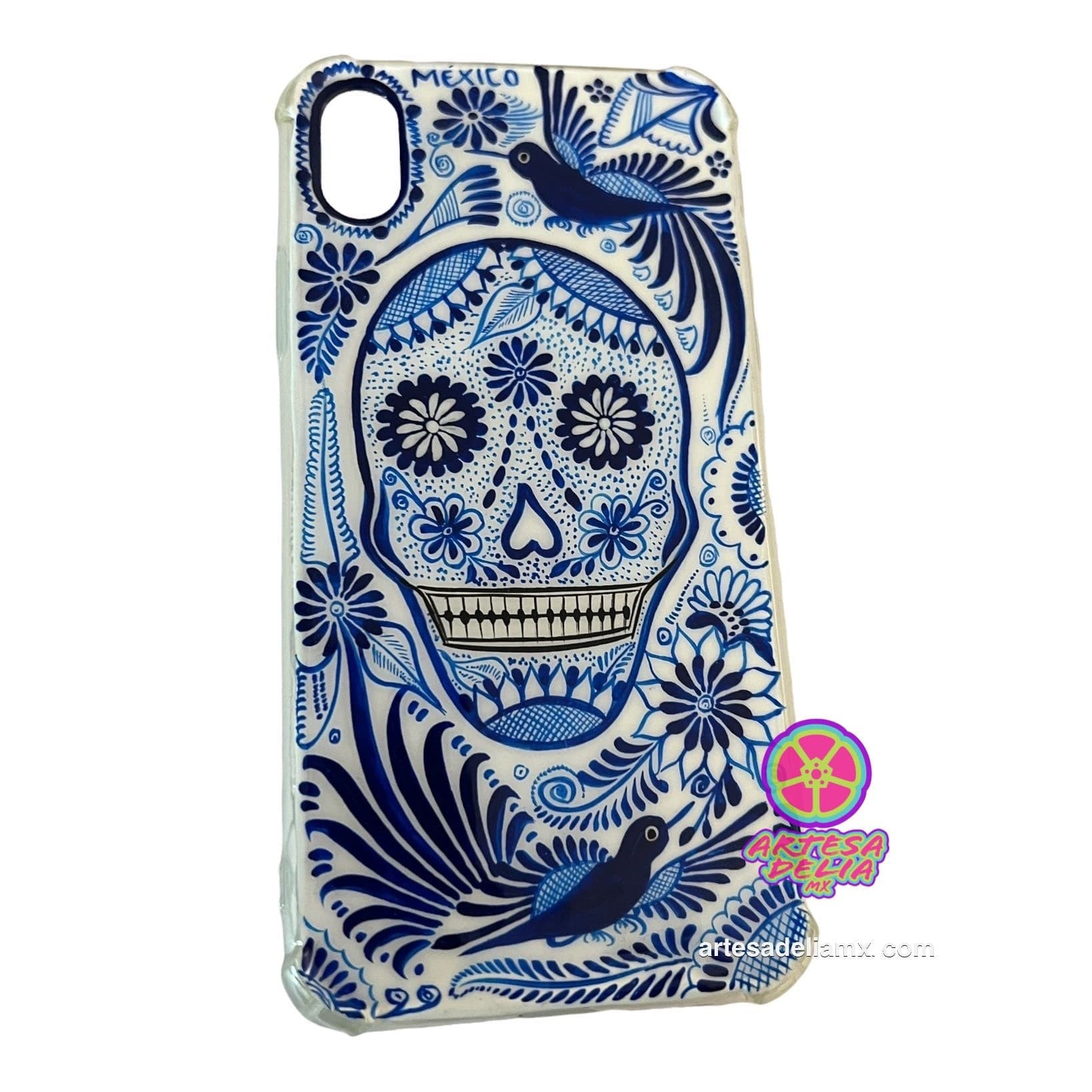 Funda Pintada a Mano iPhone XS MAX Modelo Calavera Blanca - Artesadelia