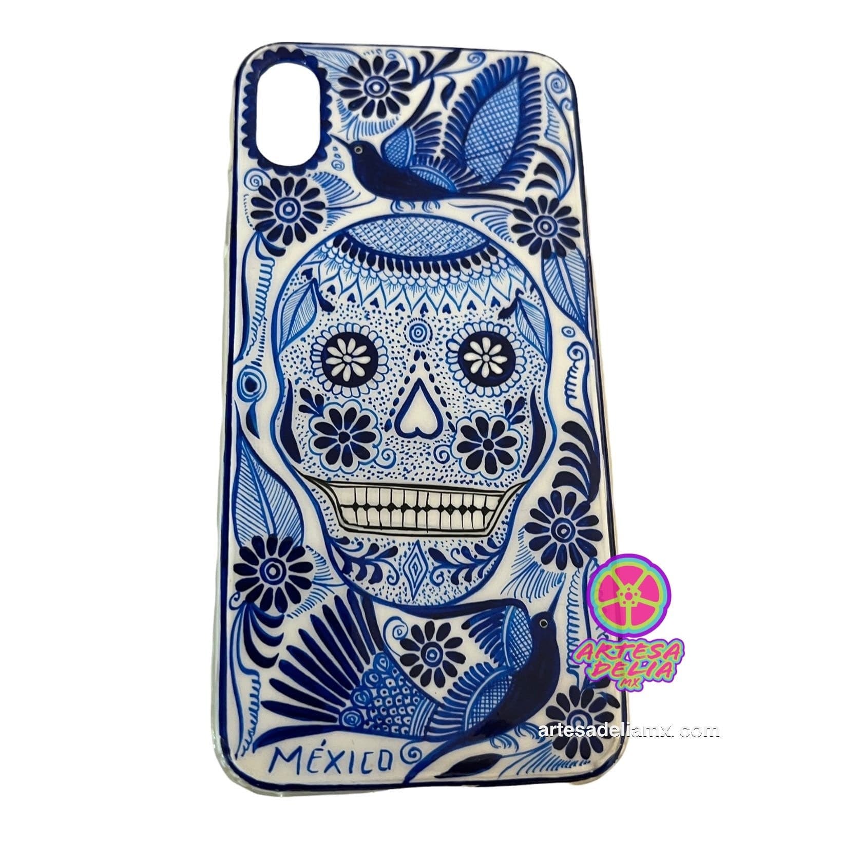 Funda Pintada a Mano iPhone XS MAX Modelo Calavera Blanca - Artesadelia