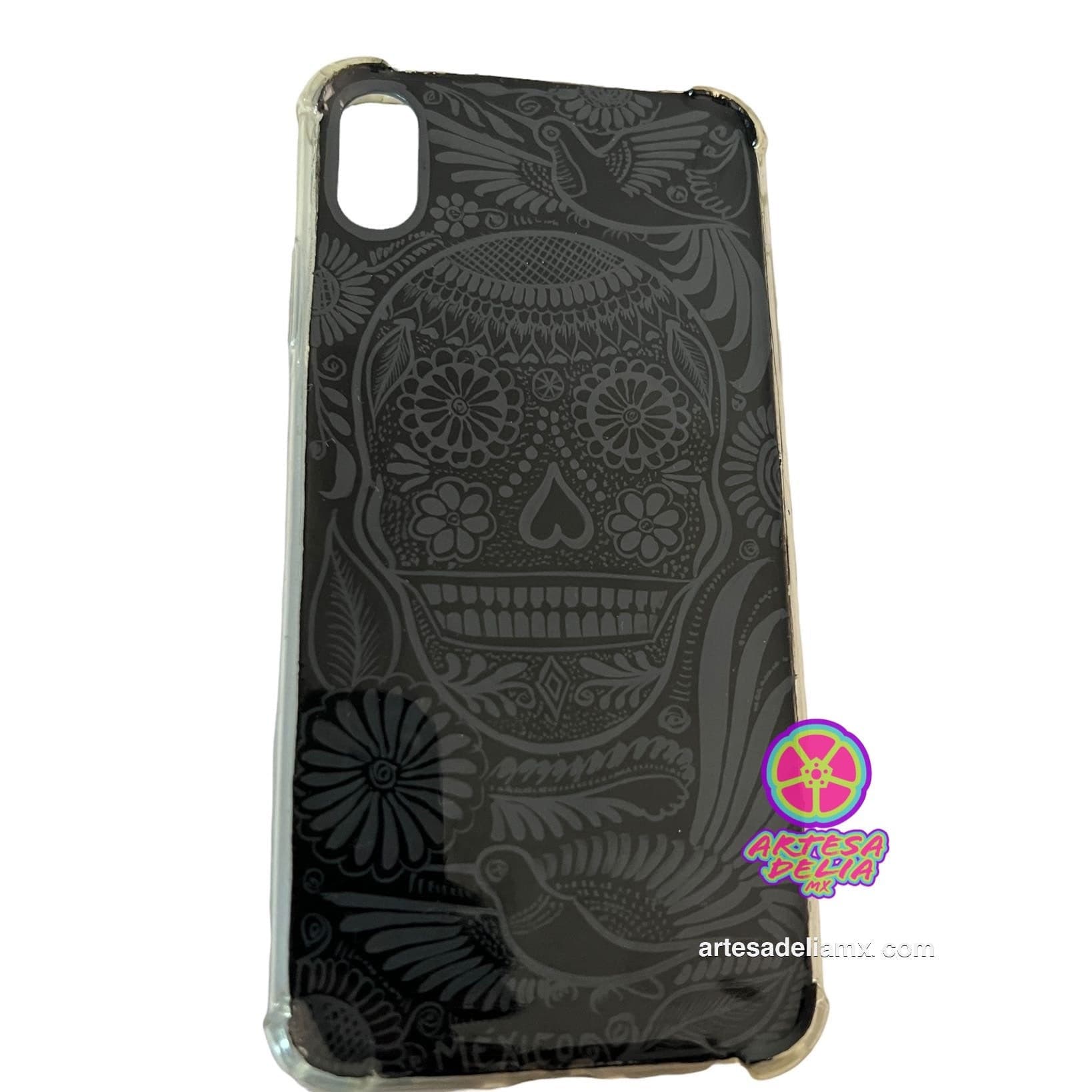 Funda Pintada a Mano iPhone XS MAX Modelo Calavera Negra - Artesadelia