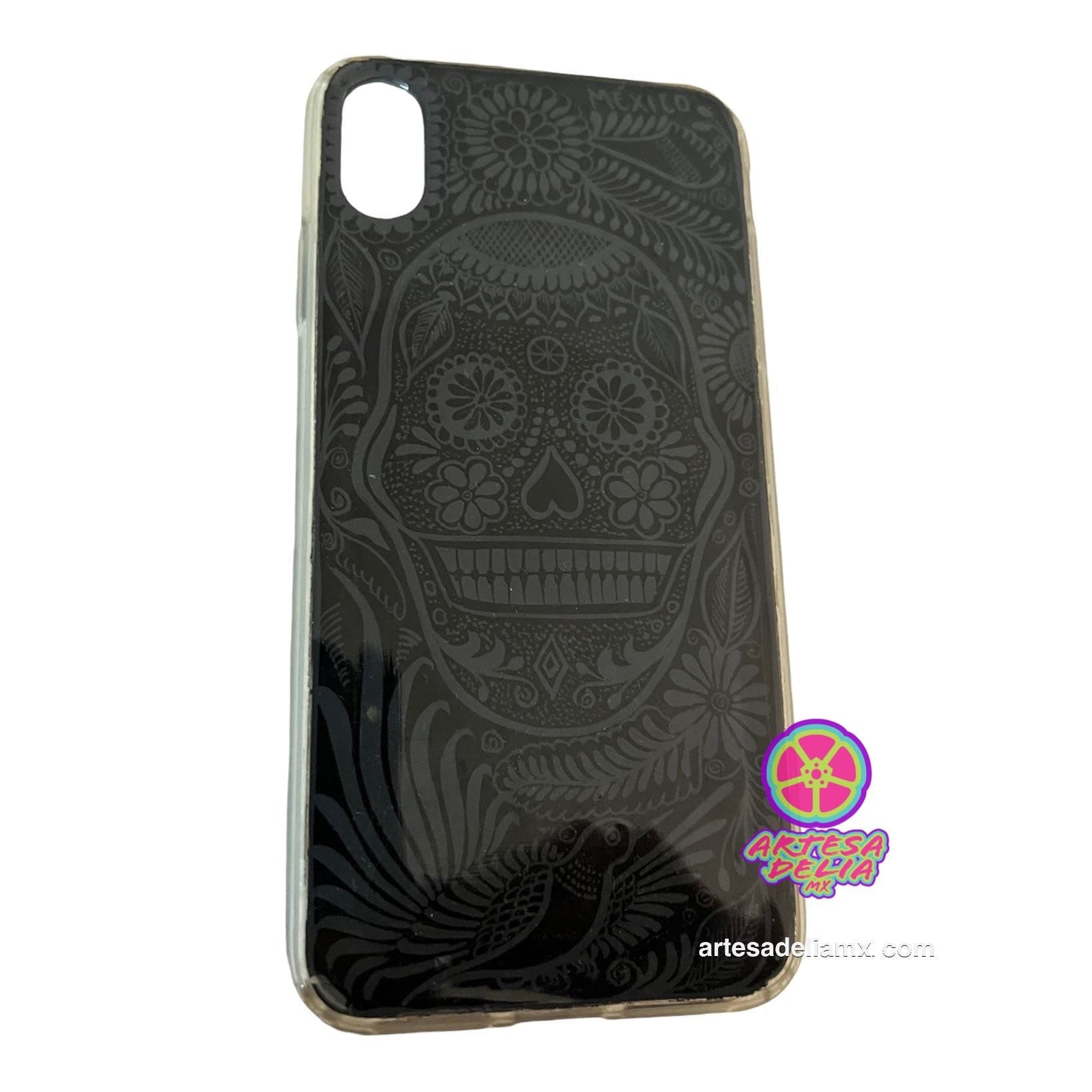 Funda Pintada a Mano iPhone XS MAX Modelo Calavera Negra - Artesadelia