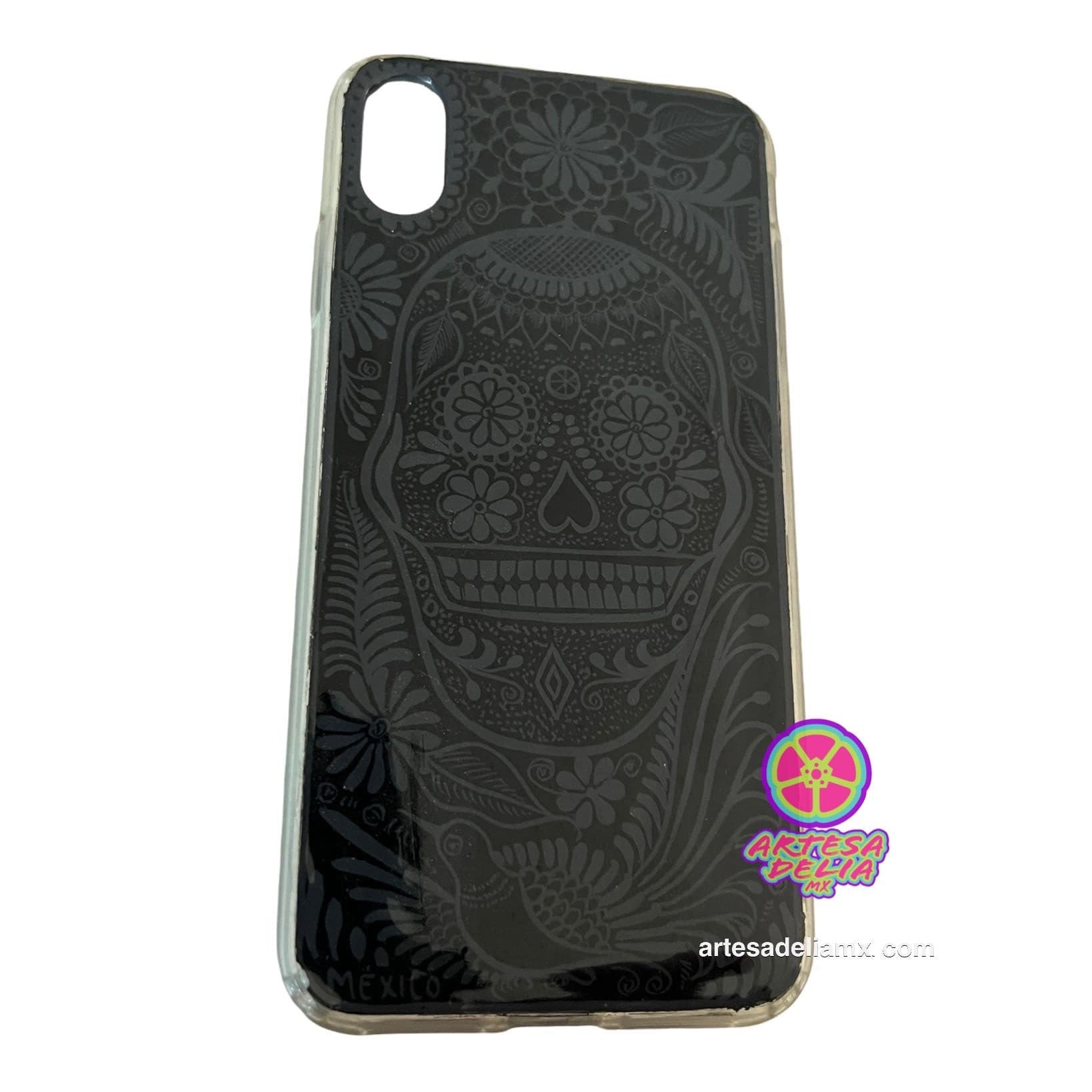 Funda Pintada a Mano iPhone XS MAX Modelo Calavera Negra - Artesadelia