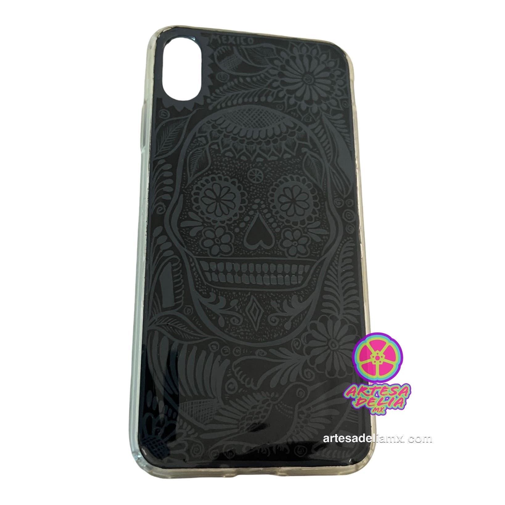 Funda Pintada a Mano iPhone XS MAX Modelo Calavera Negra - Artesadelia