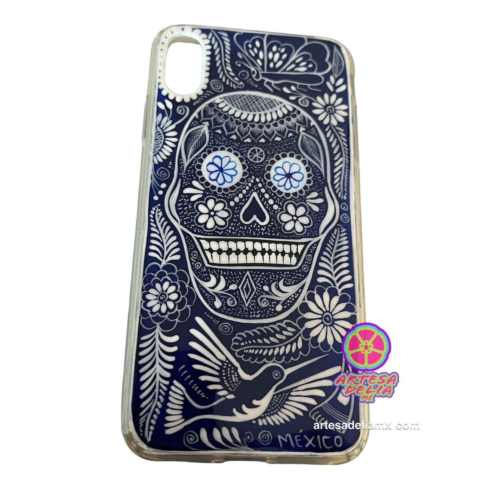 Funda Pintada a Mano iPhone XS MAX Modelo Calavera Talavera - Artesadelia
