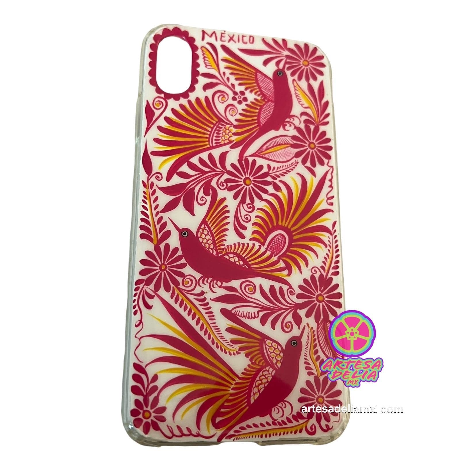 Funda Pintada a Mano iPhone XS MAX Modelo Rosa Mexicano - Artesadelia