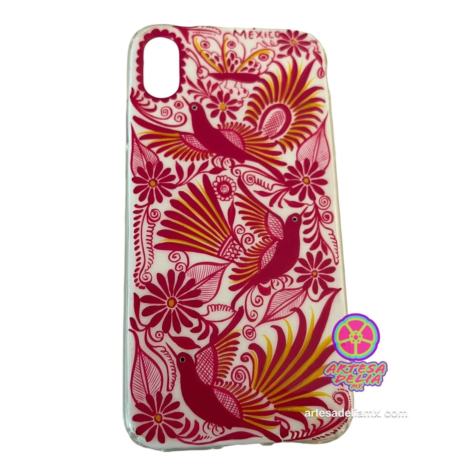 Funda Pintada a Mano iPhone XS MAX Modelo Rosa Mexicano - Artesadelia