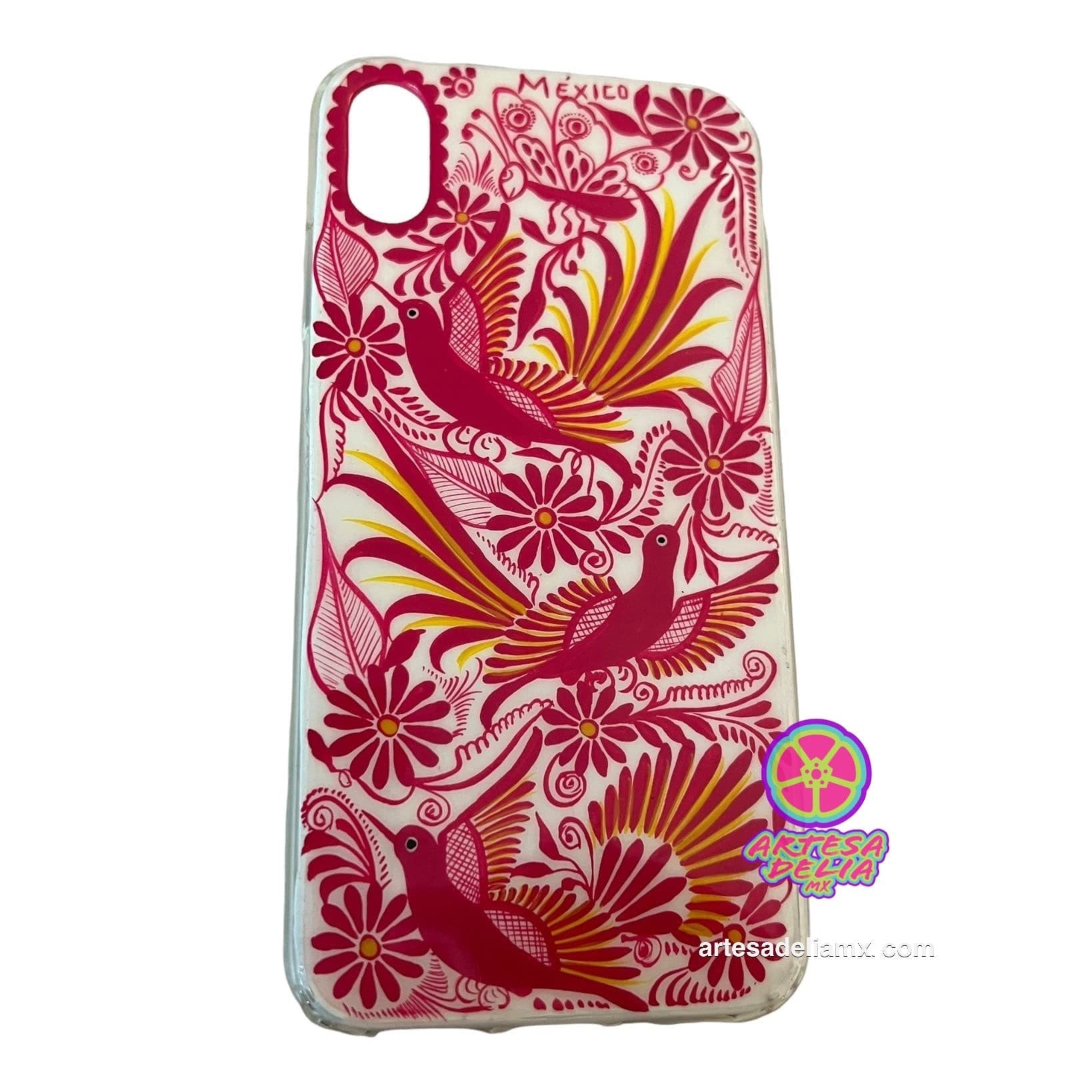 Funda Pintada a Mano iPhone XS MAX Modelo Rosa Mexicano - Artesadelia